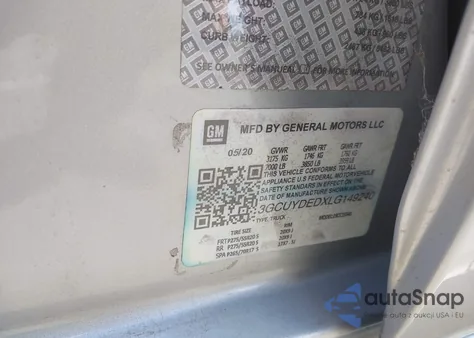 2020 Chevrolet Silverado 1500 4Wd Standard Bed Lt z USA, uszkodzony, nr VIN 1GCUYDED3LZ273639